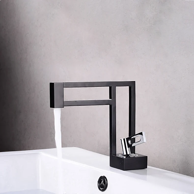 Robinet moderne géométrique salle de bain lavabo - Noir - Laiton