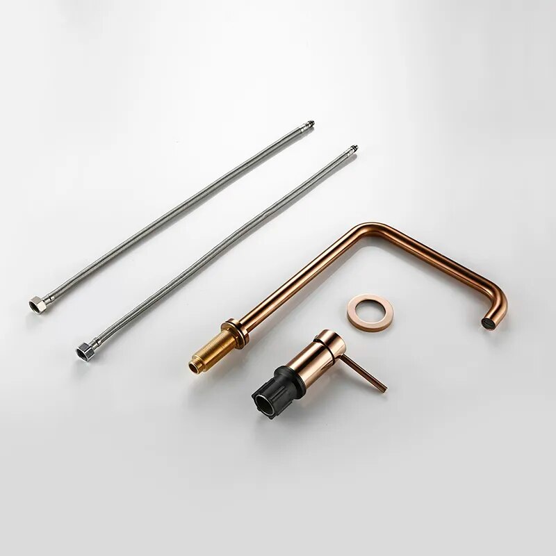 Robinet évier cuisine minimaliste mitigeur déporté à poignée - Doré - Laiton