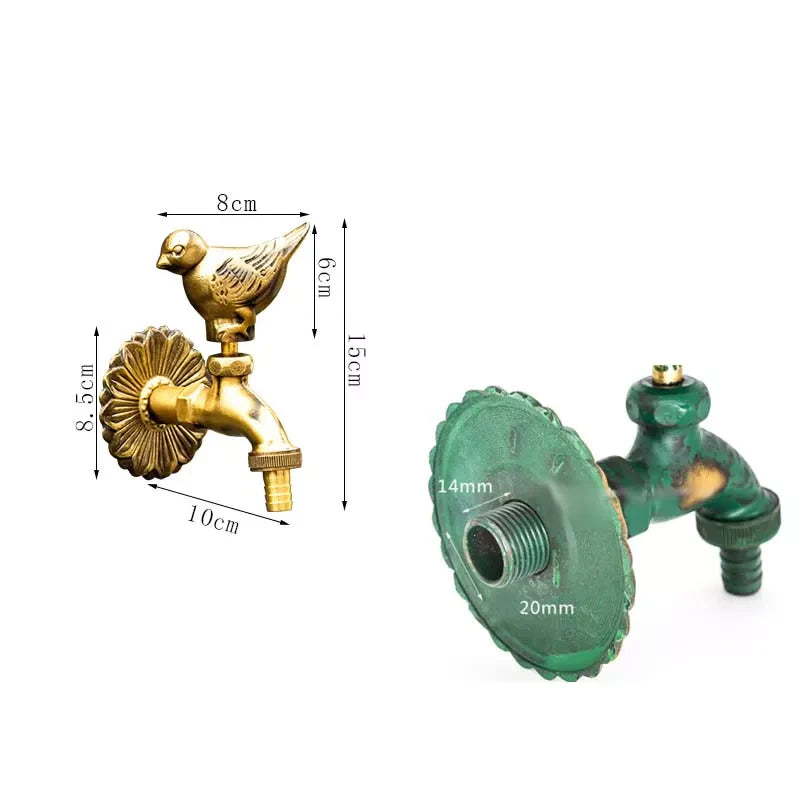 Robinet extérieur de jardin rétro fleur animaux - Doré