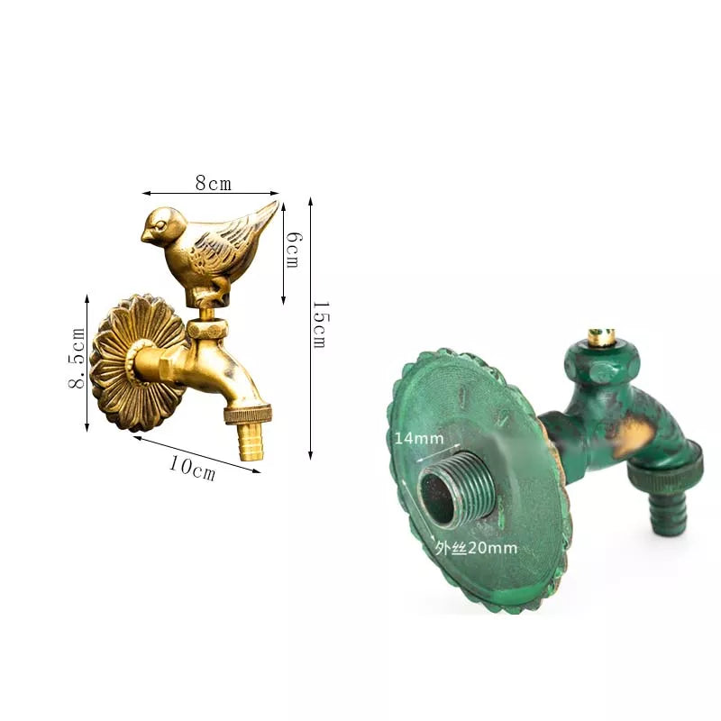 Robinet extérieur de jardin rétro fleur animaux - Vert