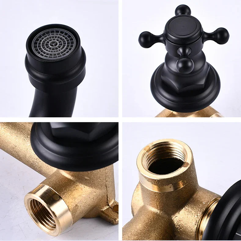 Robinet vintage mural encastrable cuisine évier - Noir - Laiton