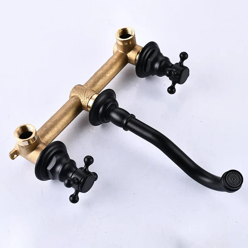 Robinet vintage mural encastrable cuisine évier - Noir - Laiton