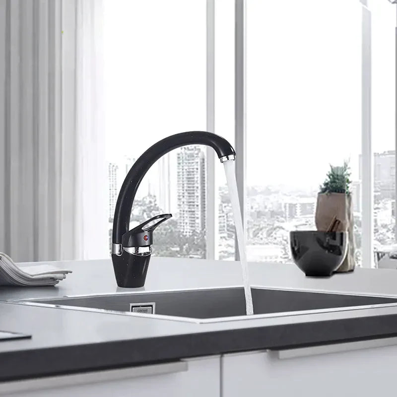 Robinet évier de cuisine arrondi mitigeur tacheté - Noir - Laiton