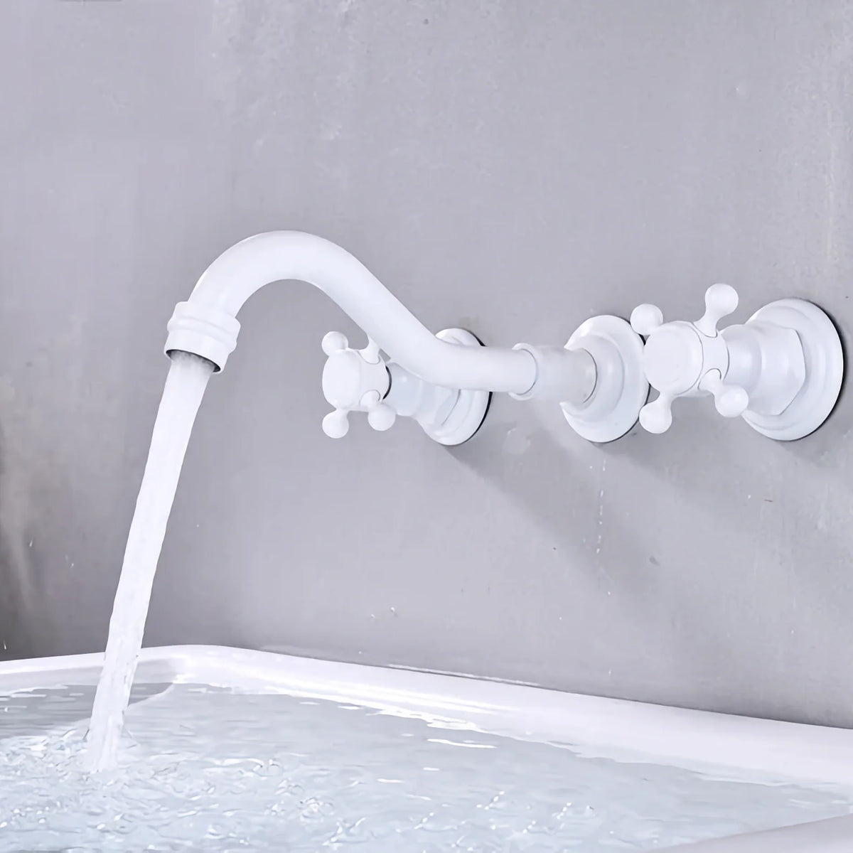 Robinet vintage mural encastrable cuisine évier - Blanc - Laiton