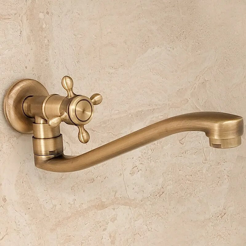 Robinet évier cuisine eau froide pivotant rétro - Doré - Laiton