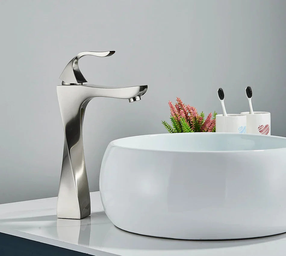 Robinet torsade mitigeur salle de bain lavabo - Argenté - Laiton