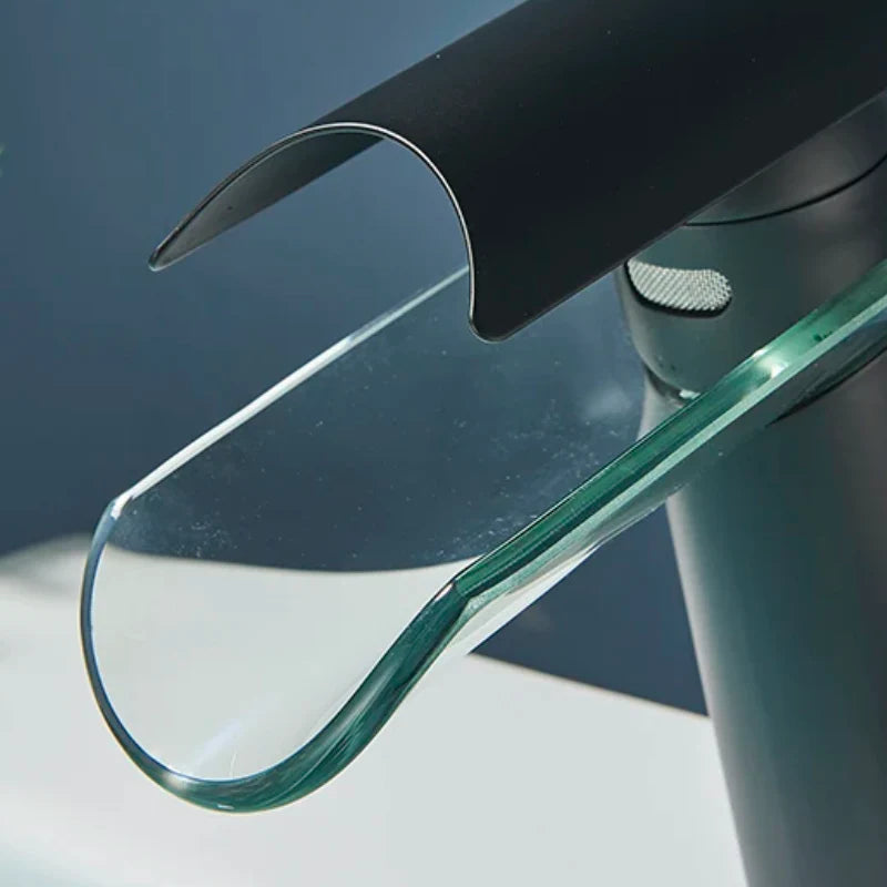 Robinet lavabo salle de bain verre cascade - Noir - Laiton