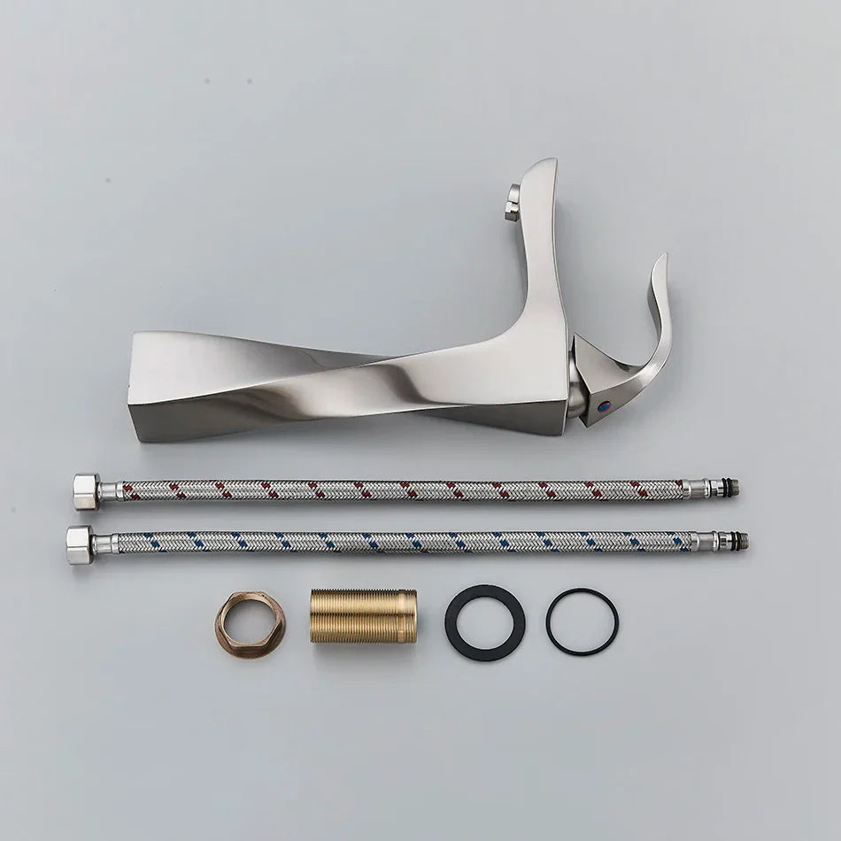 Robinet torsade mitigeur salle de bain lavabo - Argenté - Laiton