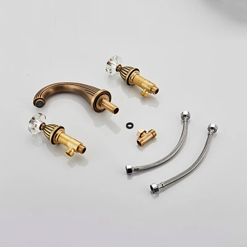 Robinet salle de bain rétro classique double poignées strass - Doré - Laiton