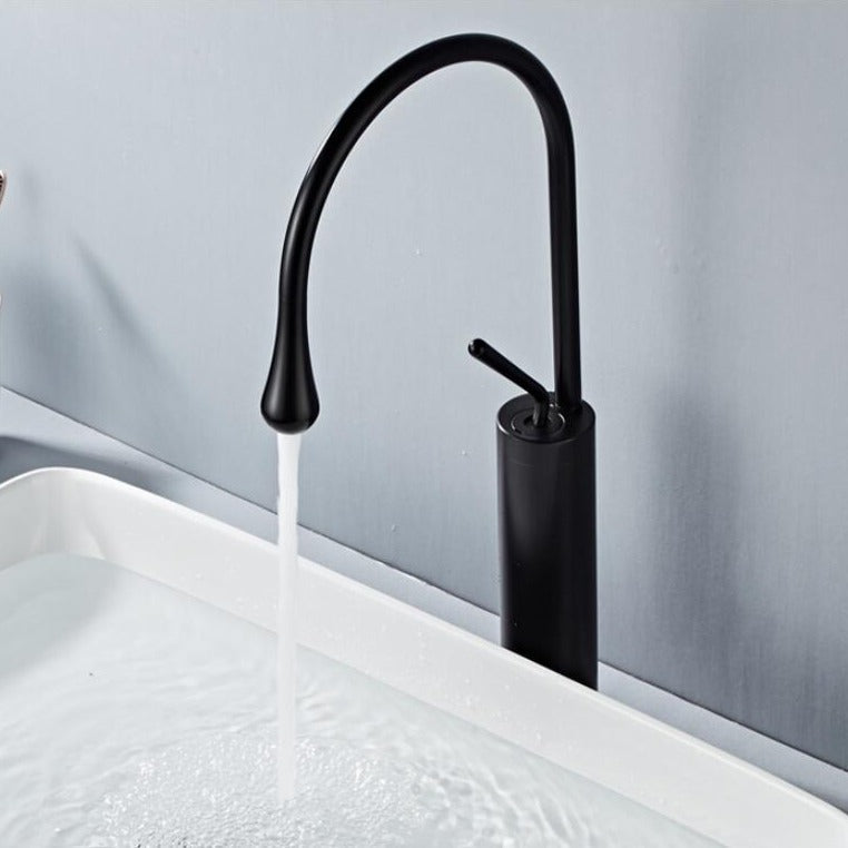 Robinet salle de bain lavabo design arrondi goutte - Noir - Laiton