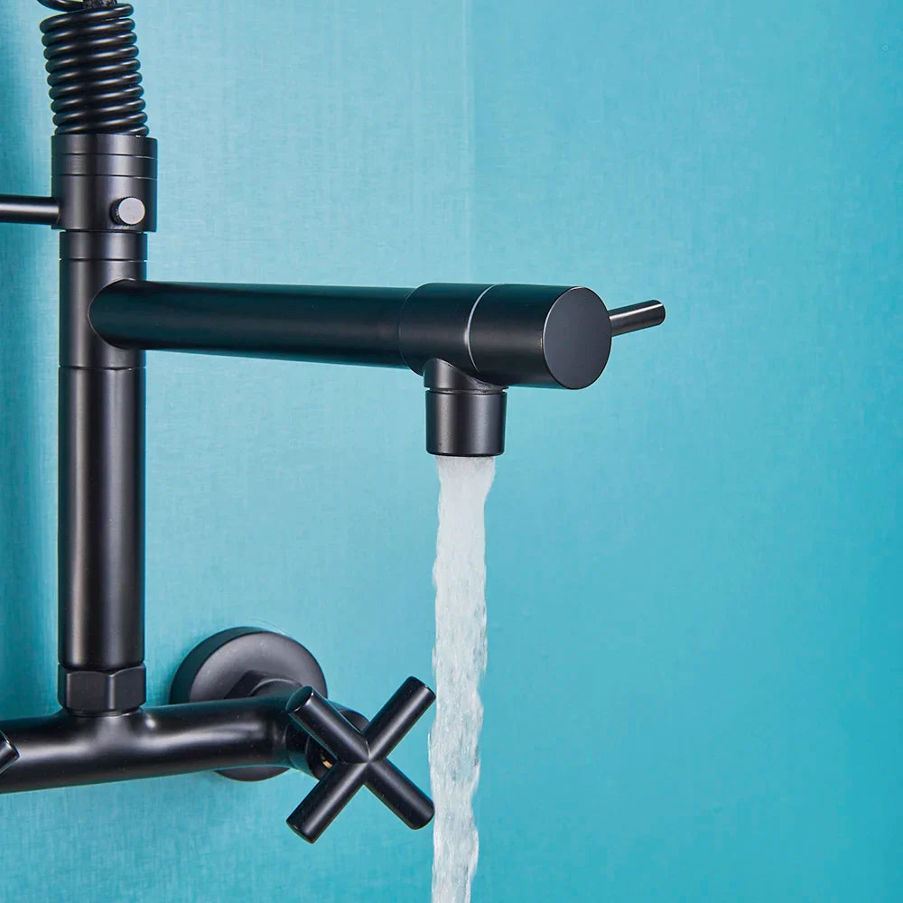 Robinet encastrable mural douchette cuisine évier - Noir - Laiton