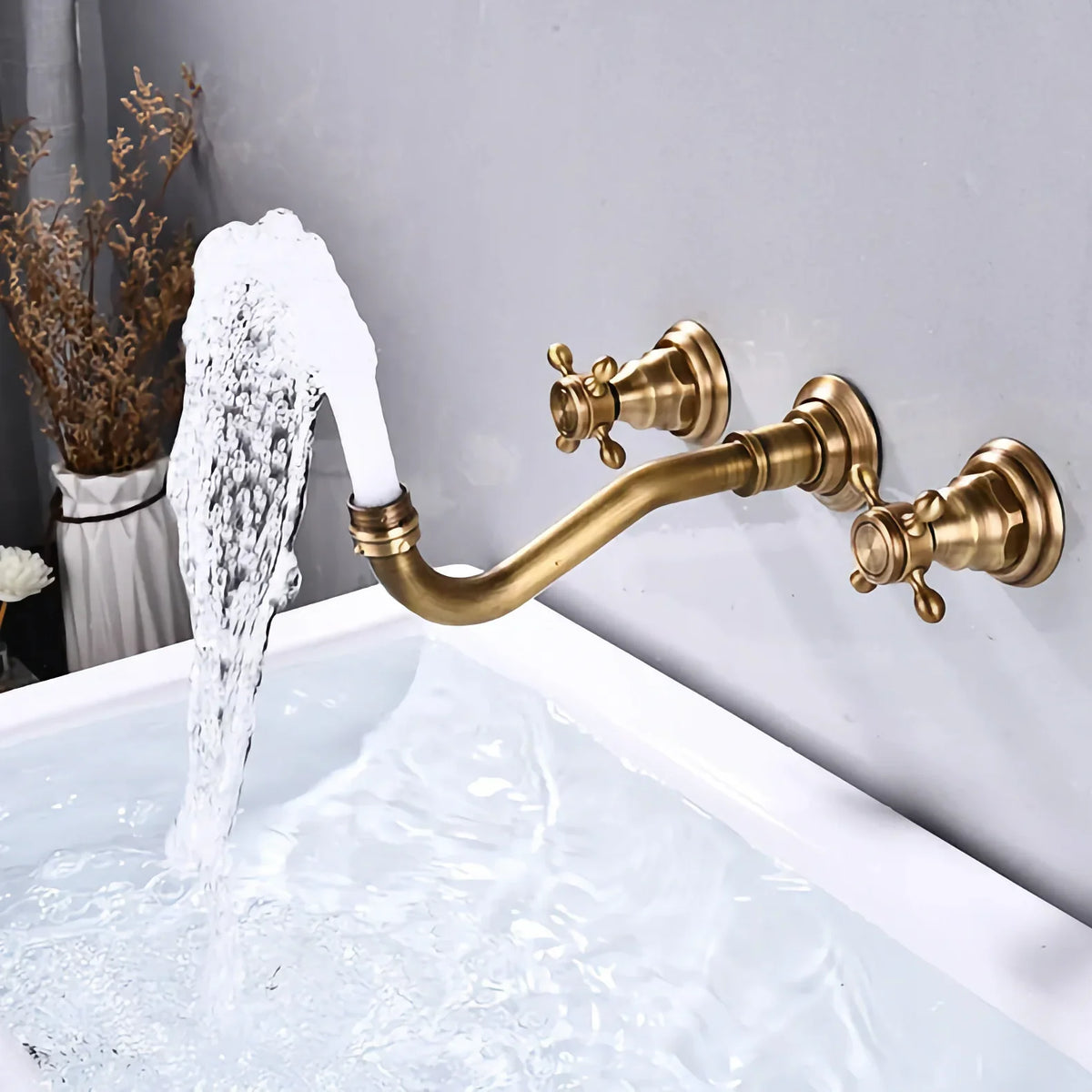 Robinet vintage mural encastrable cuisine évier - Doré - Laiton