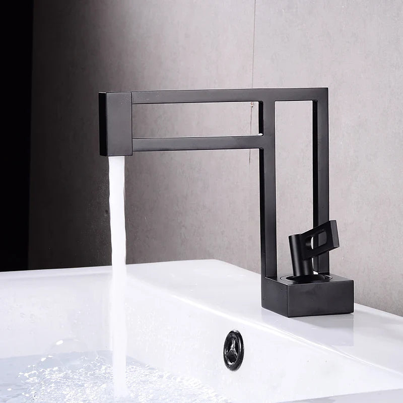 Robinet moderne géométrique salle de bain lavabo - Noir - Laiton
