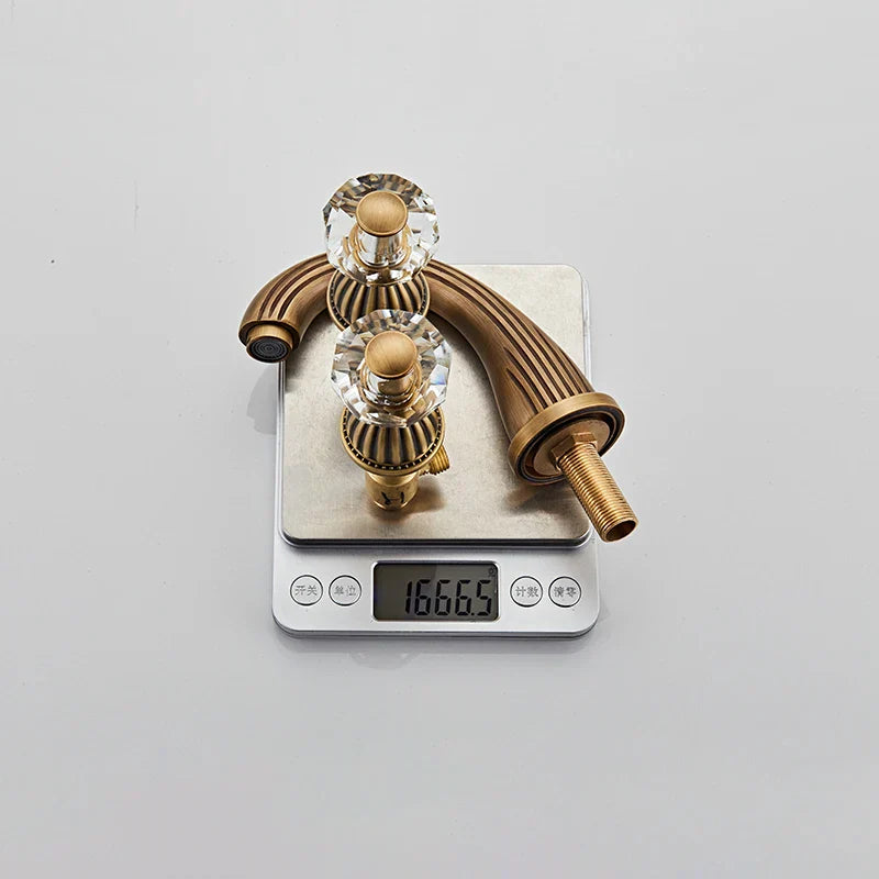 Robinet salle de bain rétro classique double poignées strass - Argenté - Laiton