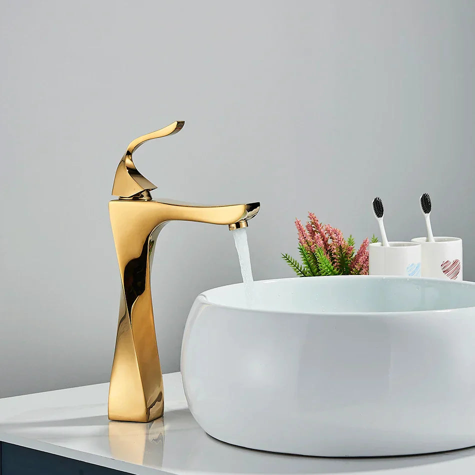 Robinet torsade mitigeur salle de bain lavabo - Doré - Laiton