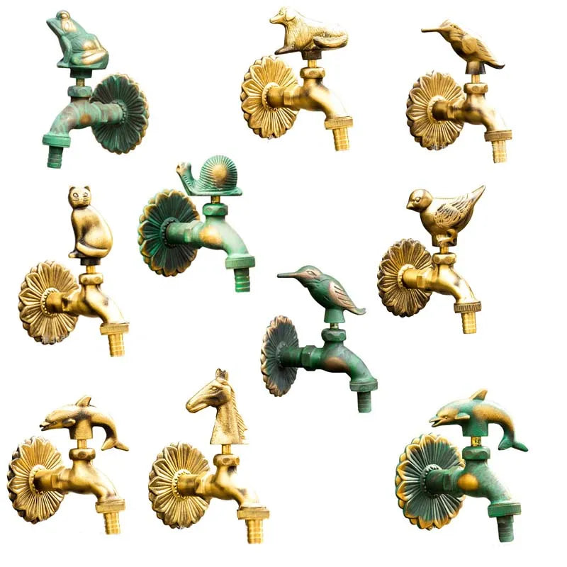 Robinet extérieur de jardin rétro fleur animaux - Vert