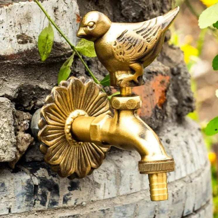 Robinet extérieur de jardin rétro fleur animaux - Doré