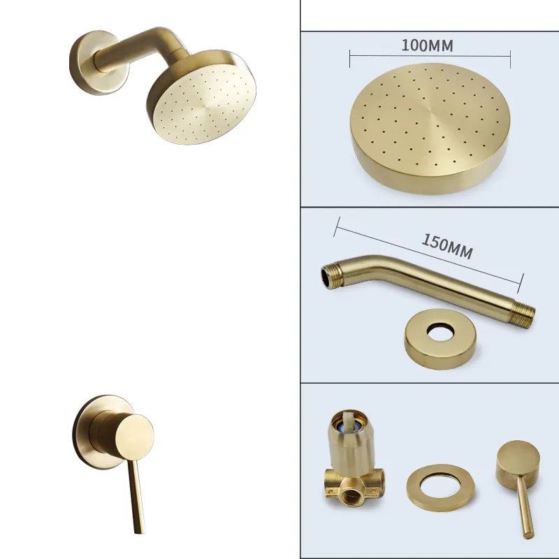 Robinet douche salle de bain mural encastrable minimaliste - Doré - Laiton