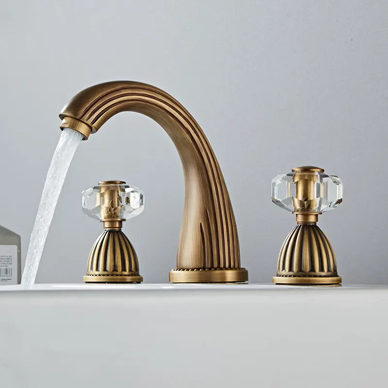 Robinet salle de bain rétro classique double poignées strass - Doré - Laiton