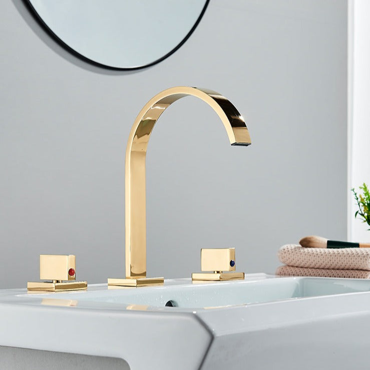 Robinet salle de bain lavabo minimaliste poignées déportées - Doré - Laiton