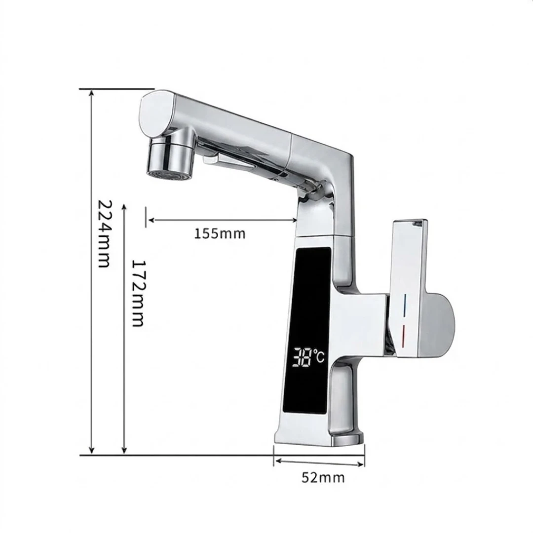 Robinet affichage température douchette salle de bain lavabo - Argenté - Laiton