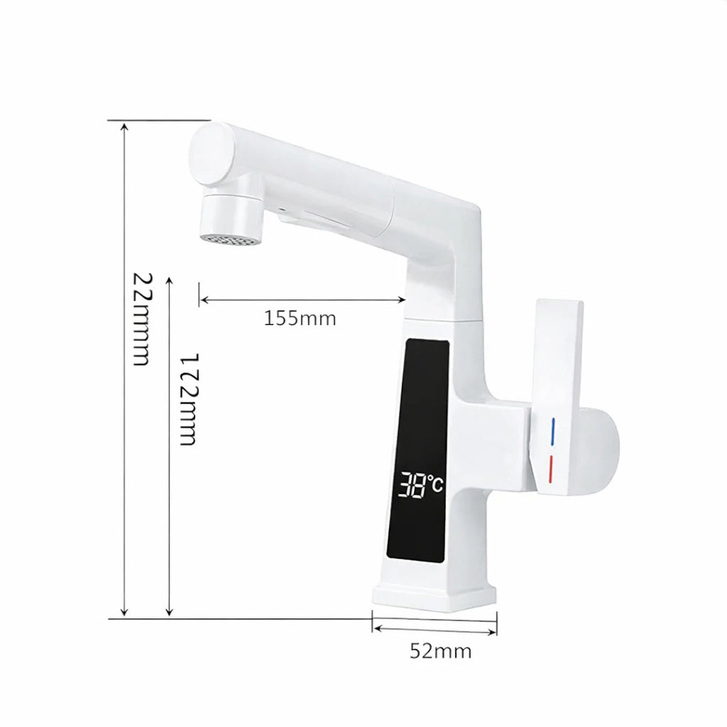 Robinet affichage température douchette salle de bain lavabo - Blanc - Laiton