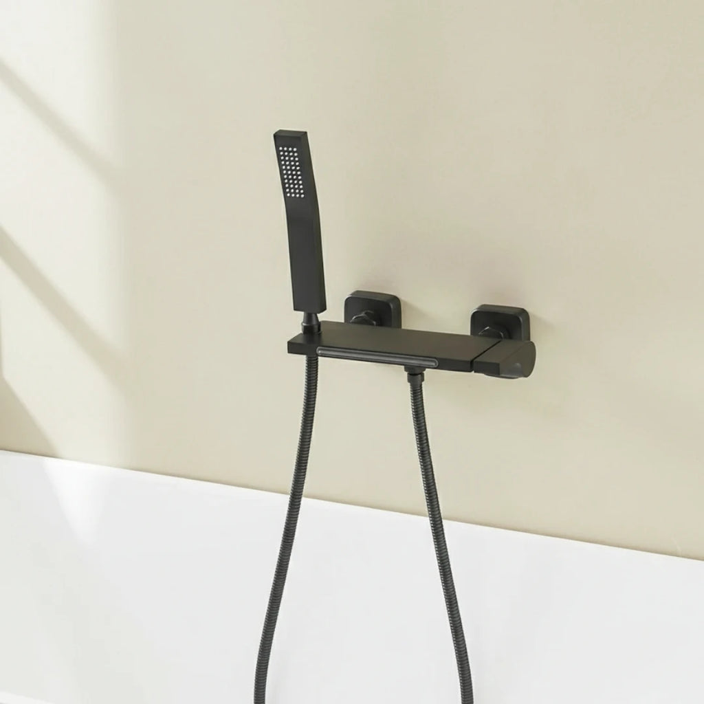 Robinet baignoire cascade douchette salle de bain - Noir - Laiton