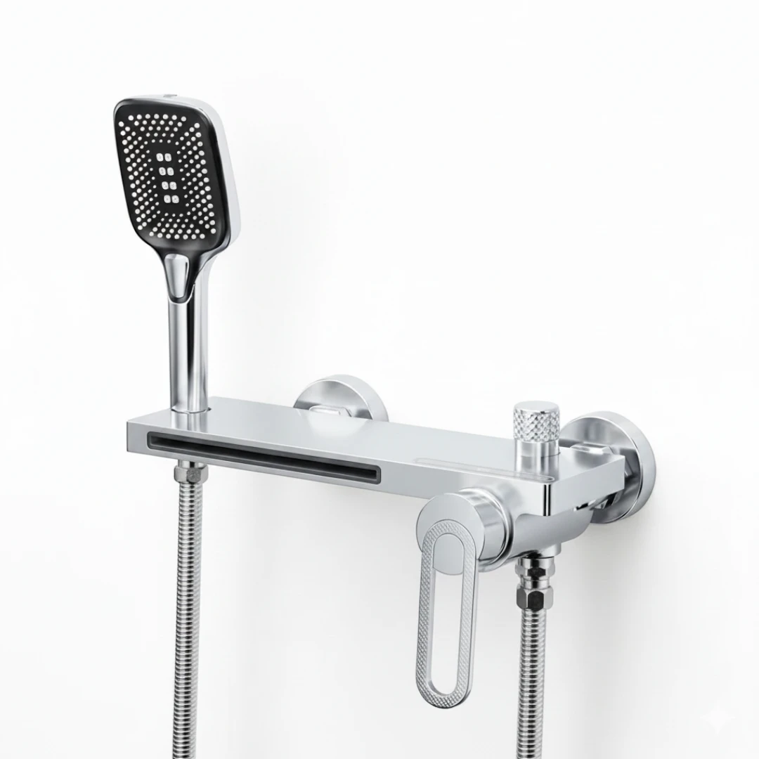 Robinet baignoire salle de bain cascade douchette - Argenté - Laiton