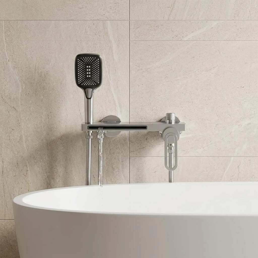 Robinet baignoire salle de bain cascade douchette - Argenté - Laiton