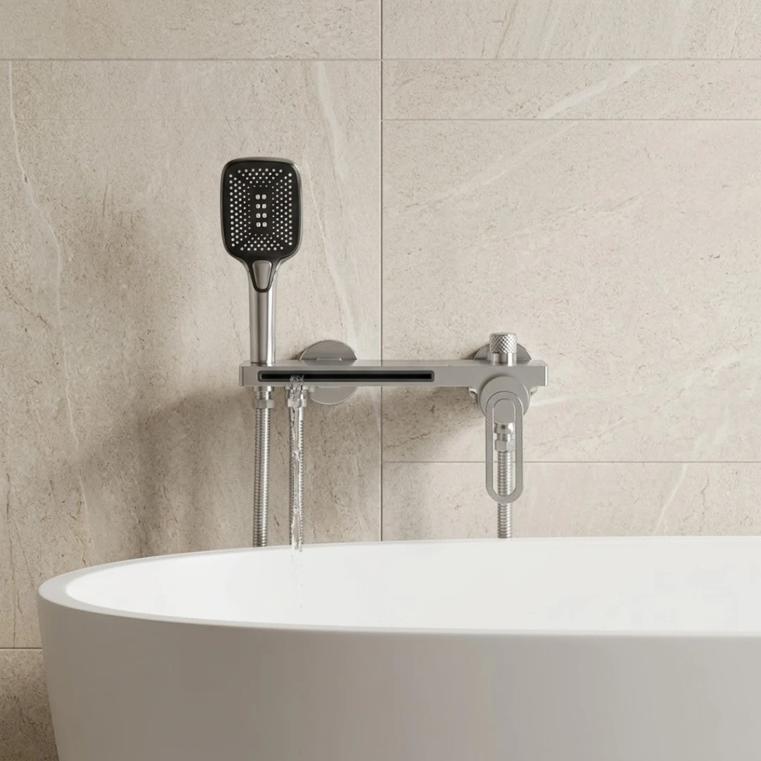 Robinet baignoire salle de bain cascade douchette - Argenté - Laiton