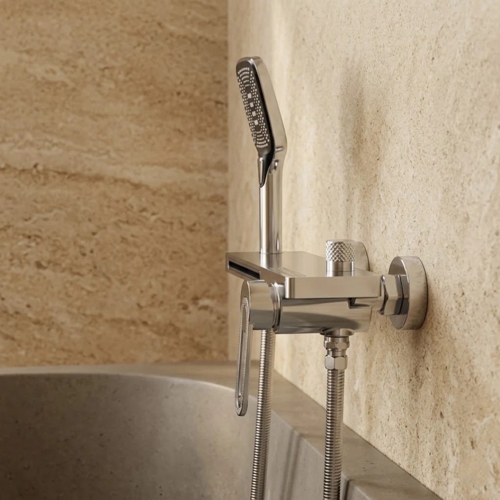 Robinet baignoire salle de bain cascade douchette - Argenté - Laiton