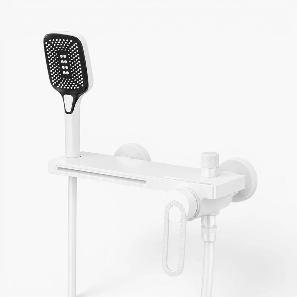 Robinet baignoire salle de bain cascade douchette - Blanc - Laiton