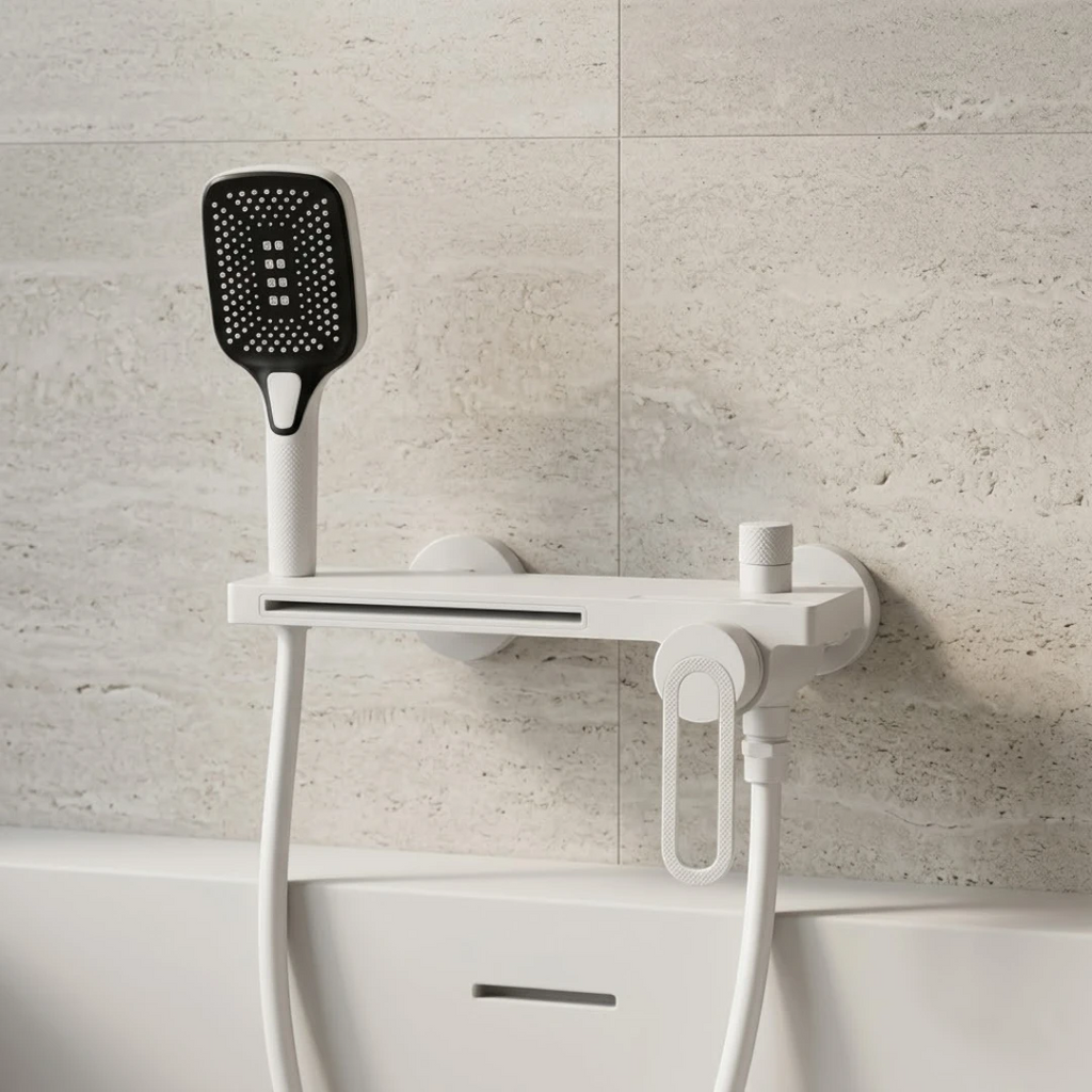Robinet baignoire salle de bain cascade douchette - Blanc - Laiton