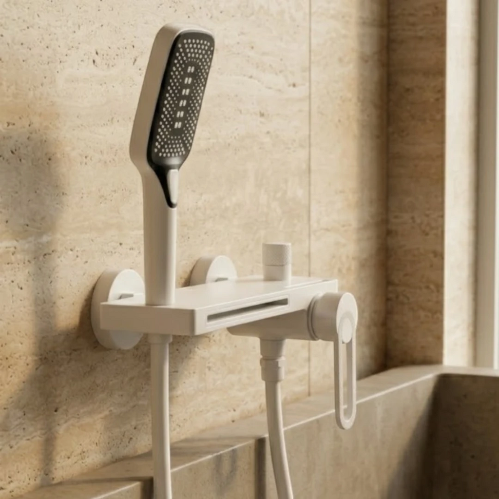 Robinet baignoire salle de bain cascade douchette - Blanc - Laiton