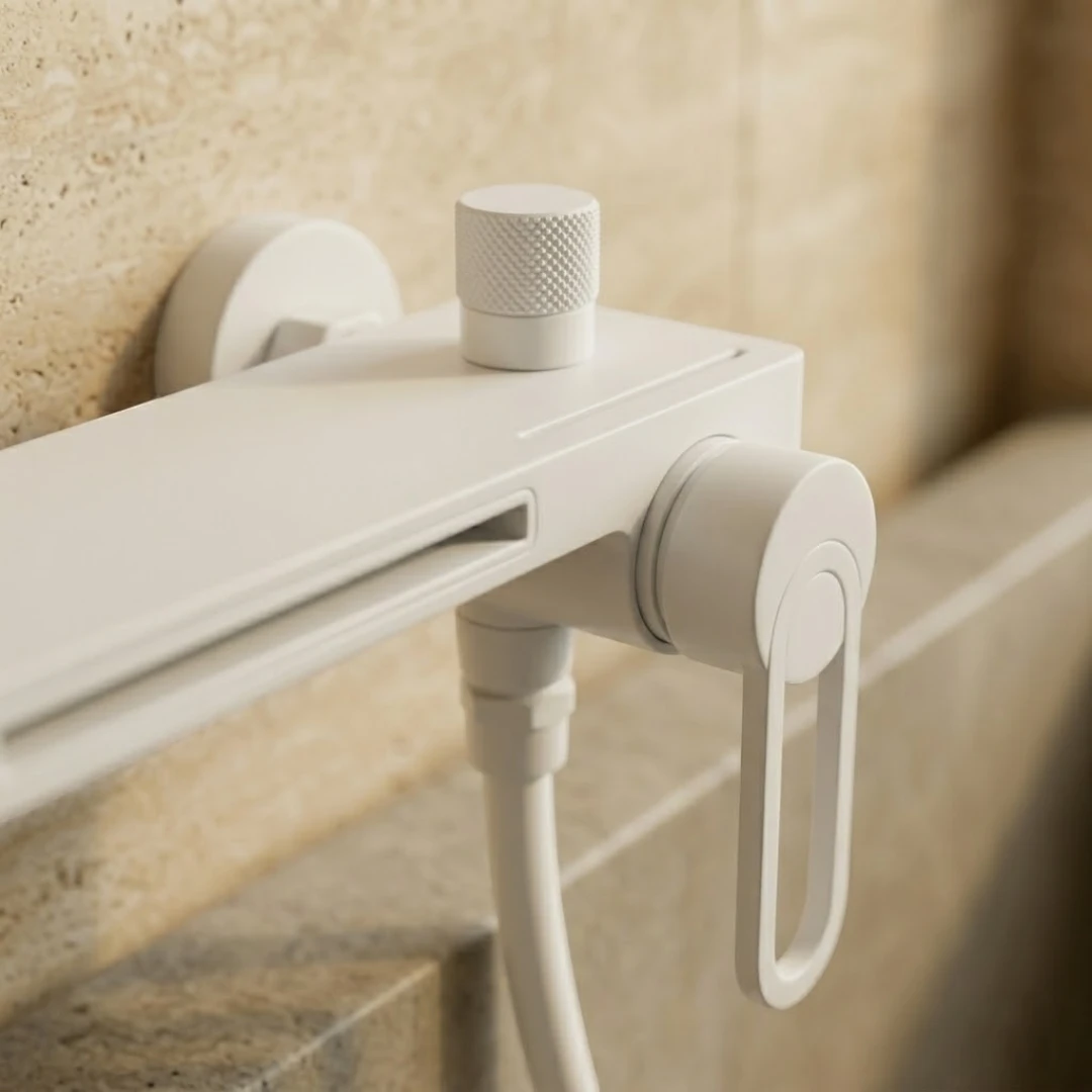 Robinet baignoire salle de bain cascade douchette - Blanc - Laiton