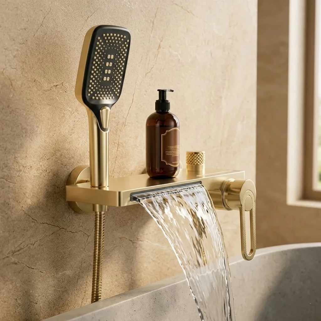 Robinet baignoire salle de bain cascade douchette - Doré - Laiton