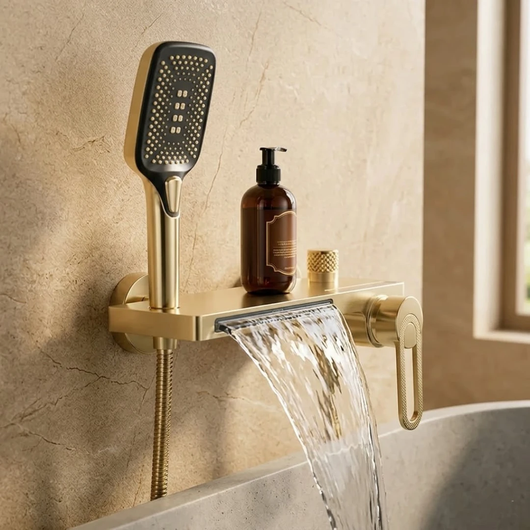 Robinet baignoire salle de bain cascade douchette - Doré - Laiton