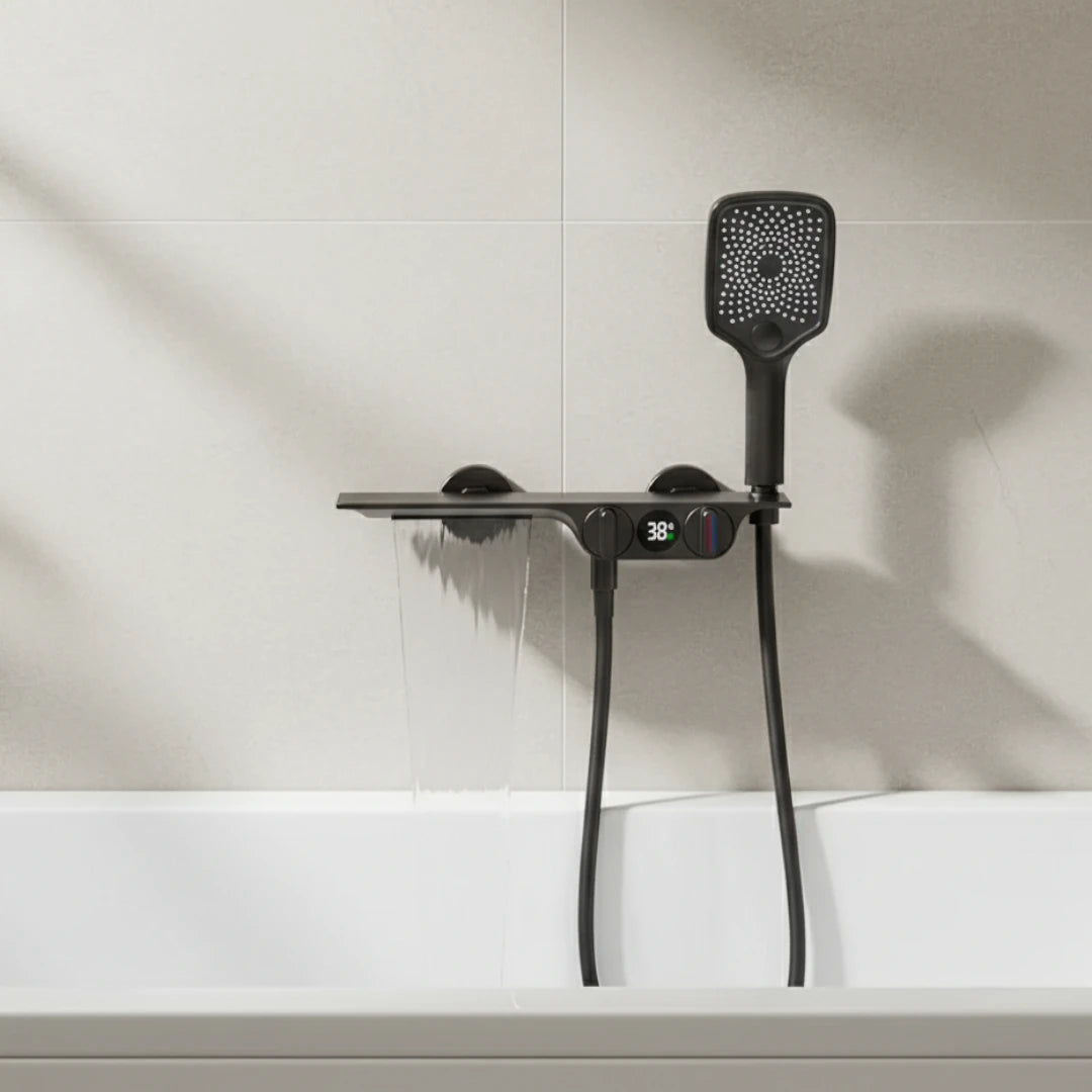 Robinet baignoire salle de bain cascade douchette affichage numérique - Argenté - Laiton