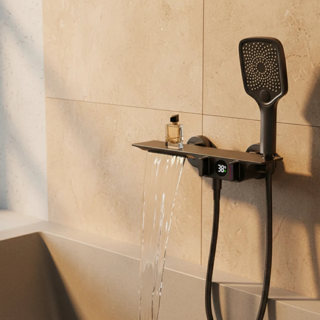 Robinet baignoire salle de bain cascade douchette affichage numérique - Argenté - Laiton