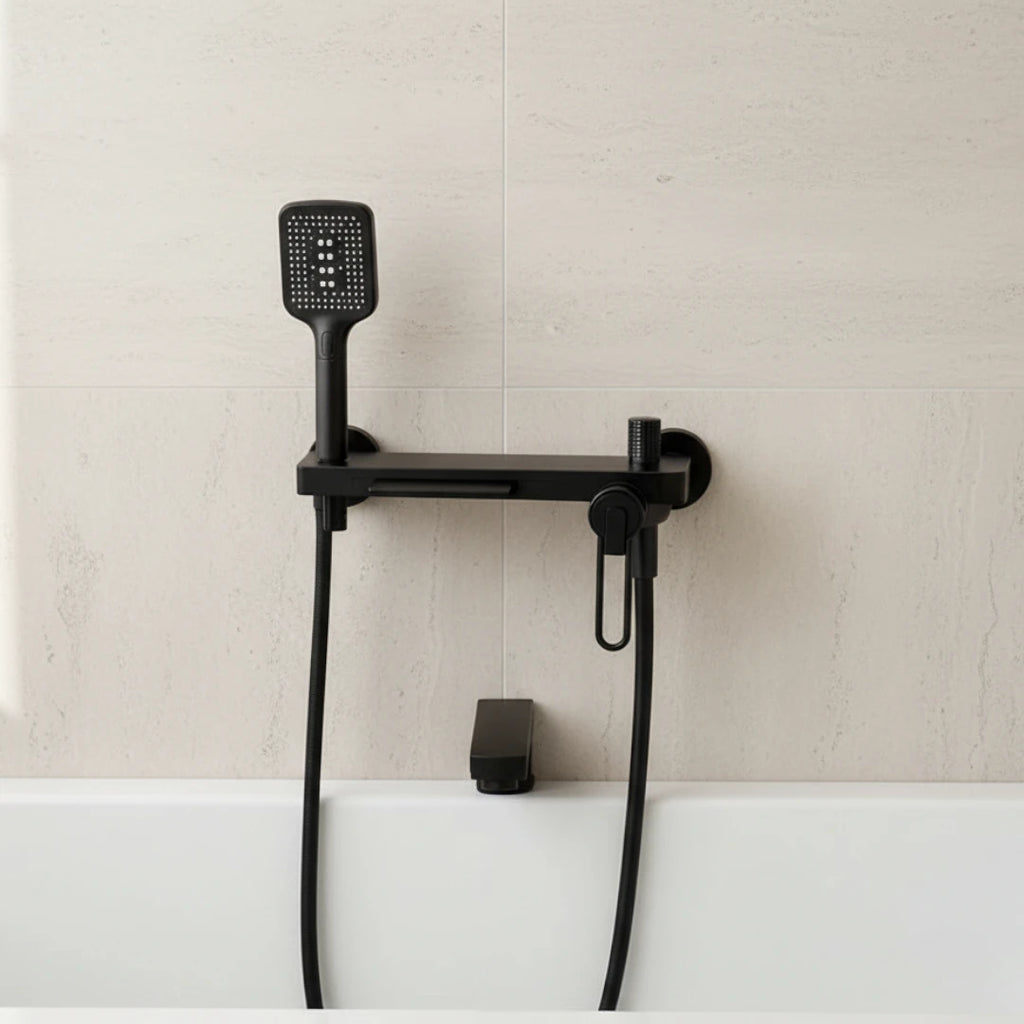 Robinet baignoire salle de bain cascade douchette - Noir - Laiton