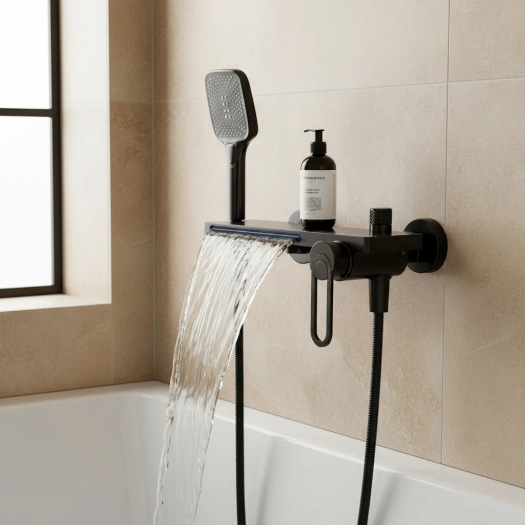Robinet baignoire salle de bain cascade douchette - Noir - Laiton