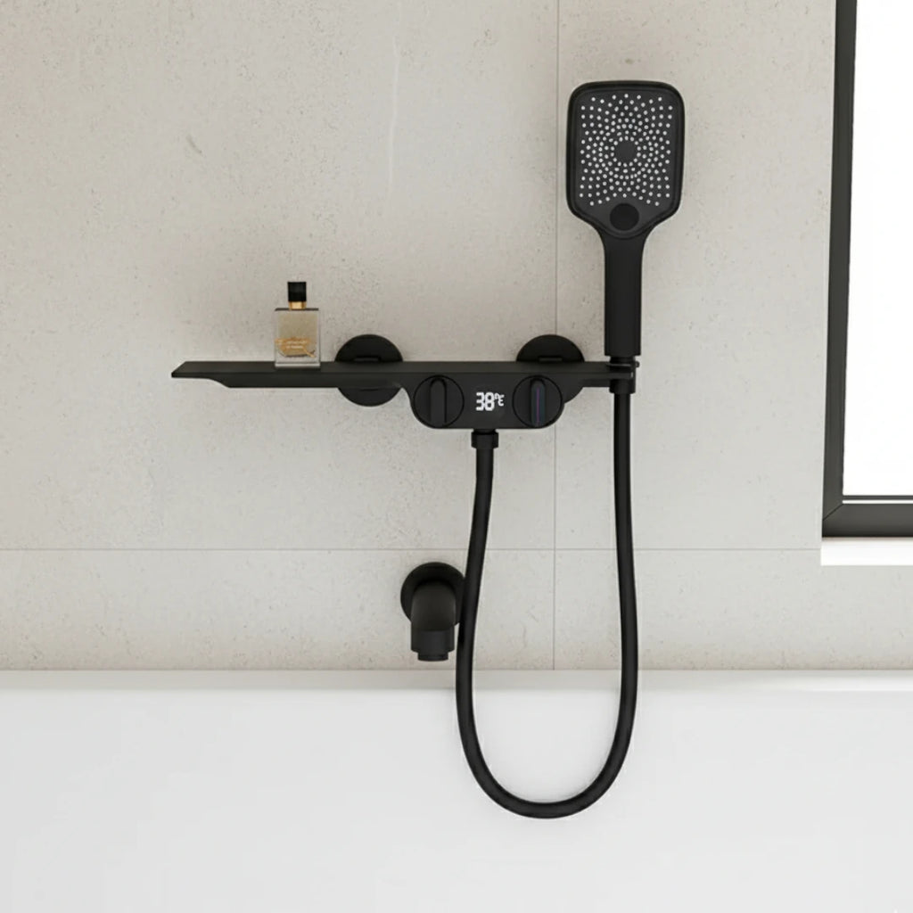 Robinet baignoire salle de bain cascade douchette affichage numérique - Noir - Laiton