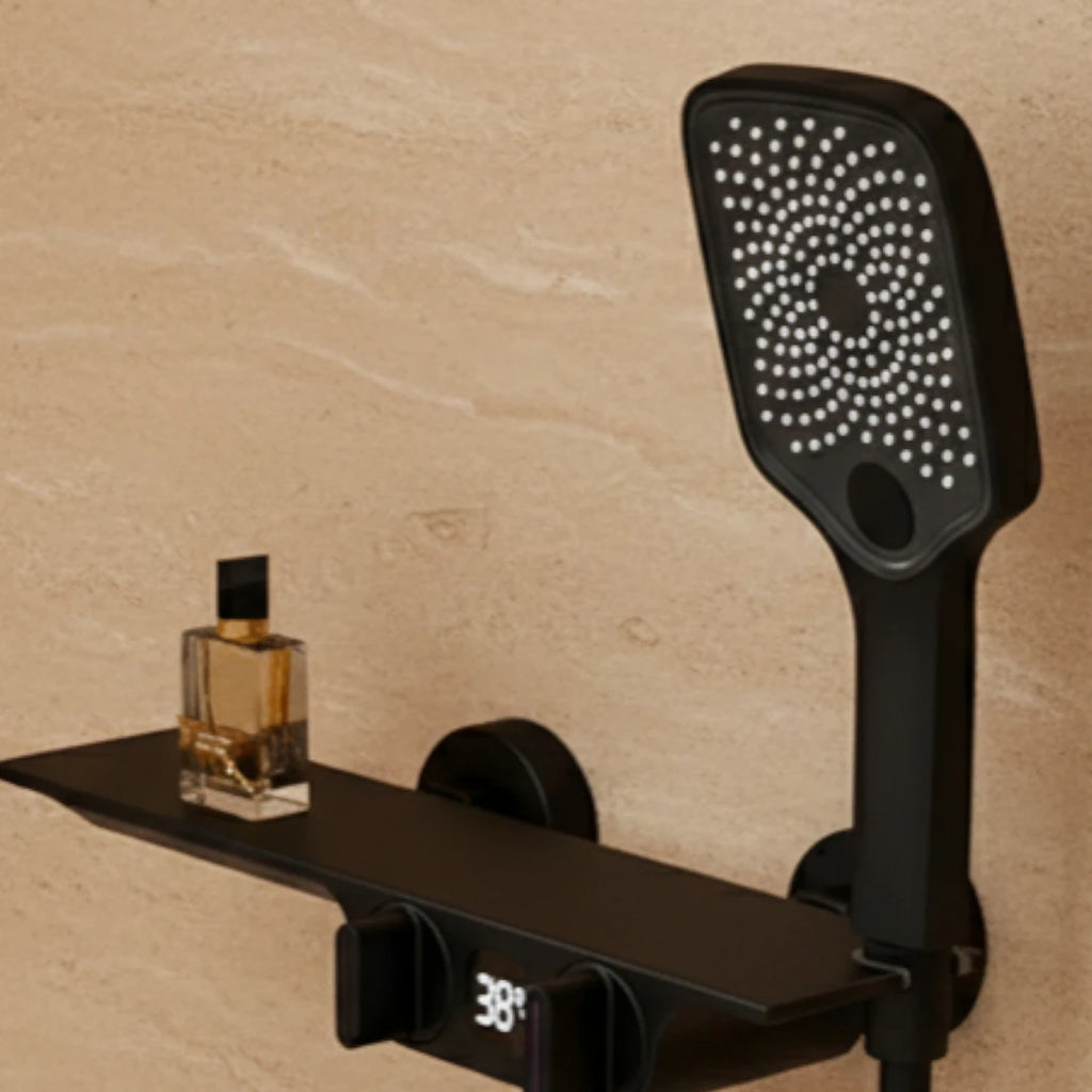 Robinet baignoire salle de bain cascade douchette affichage numérique - Noir - Laiton