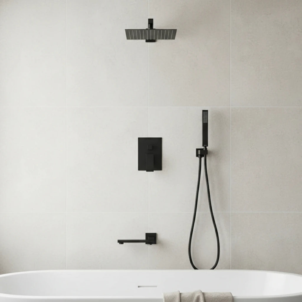 Robinet baignoire salle de bain colonne de douche douchette - Noir - Laiton