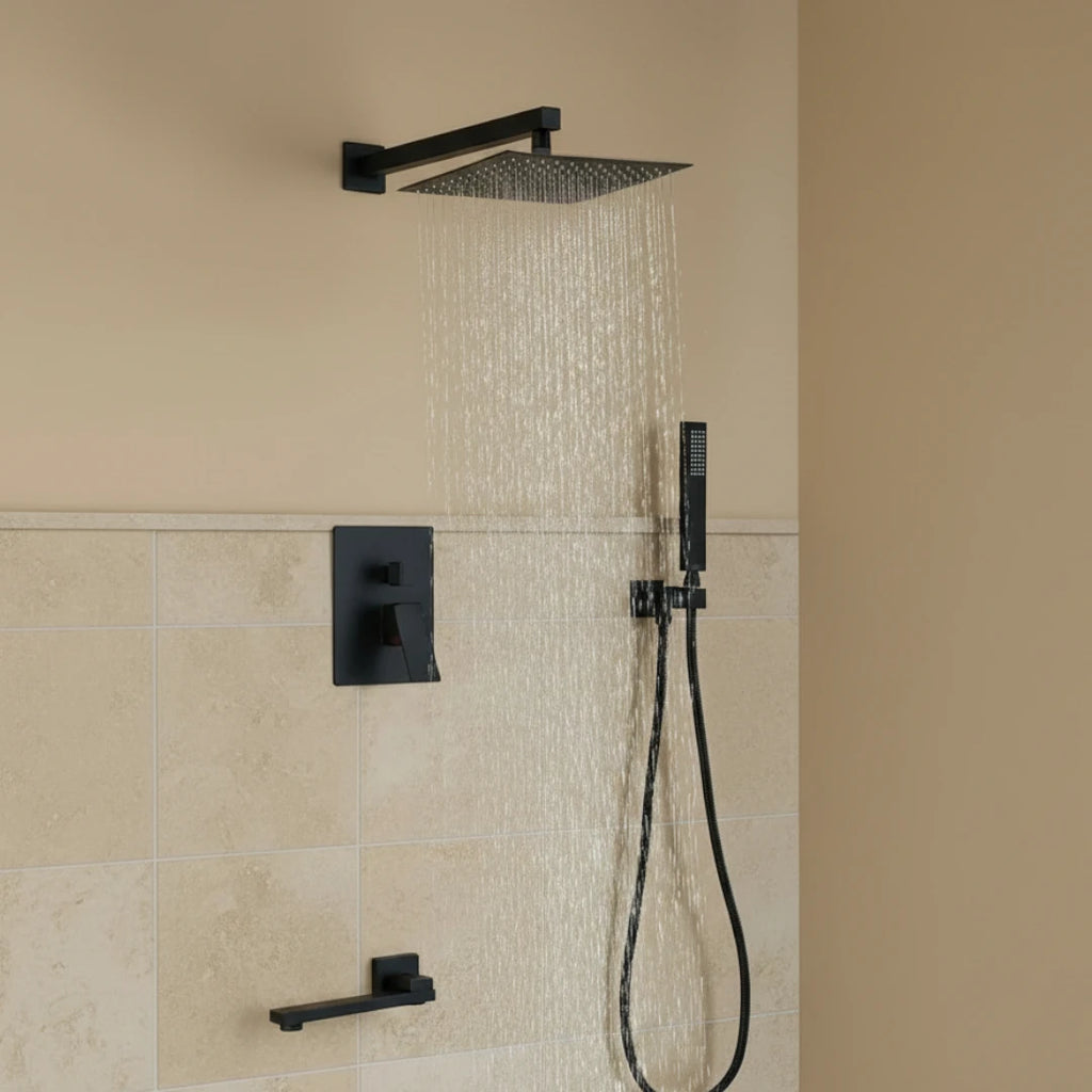 Robinet baignoire salle de bain colonne de douche douchette - Noir - Laiton