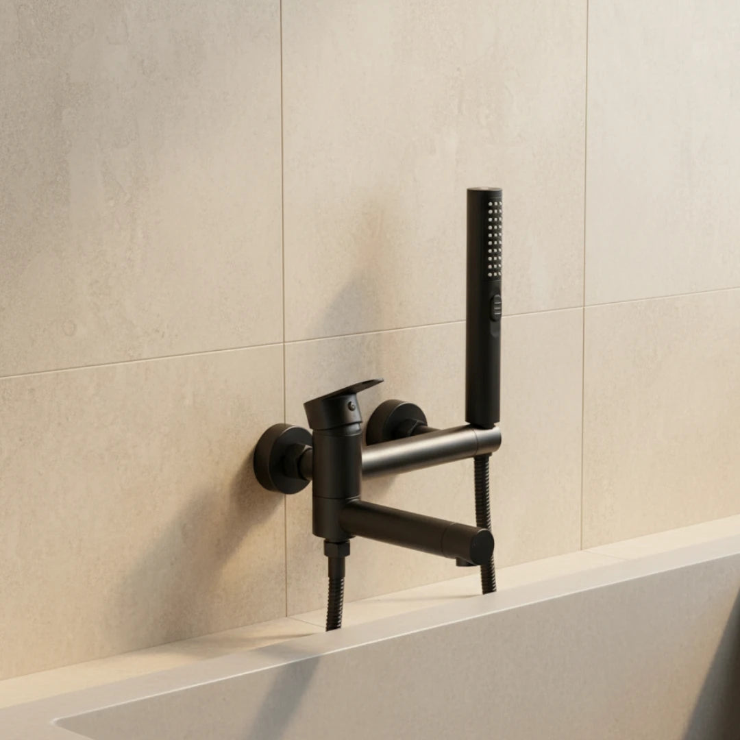 Robinet baignoire salle de bain design moderne douchette - Noir - Laiton