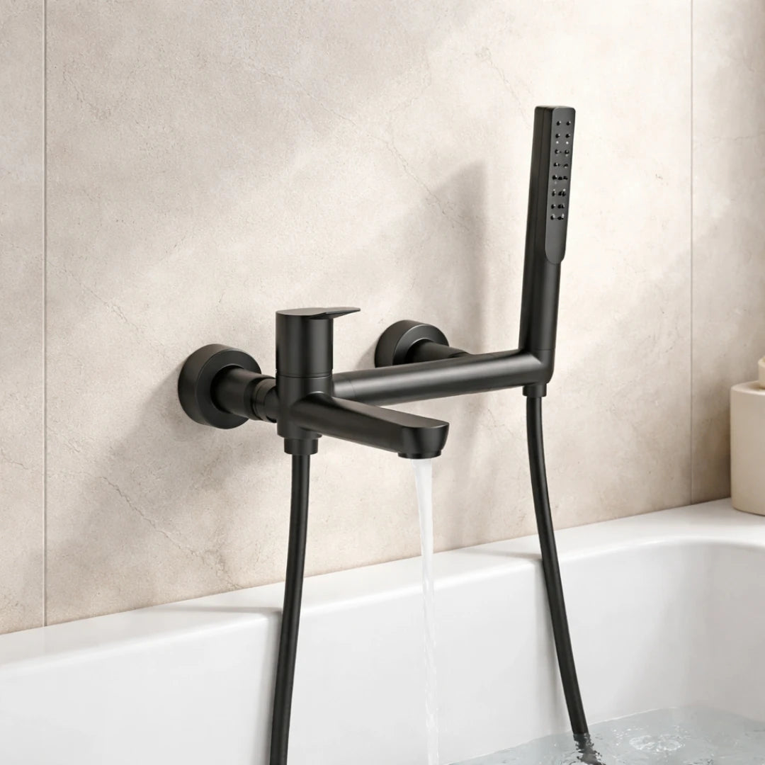 Robinet baignoire salle de bain design moderne douchette - Noir - Laiton