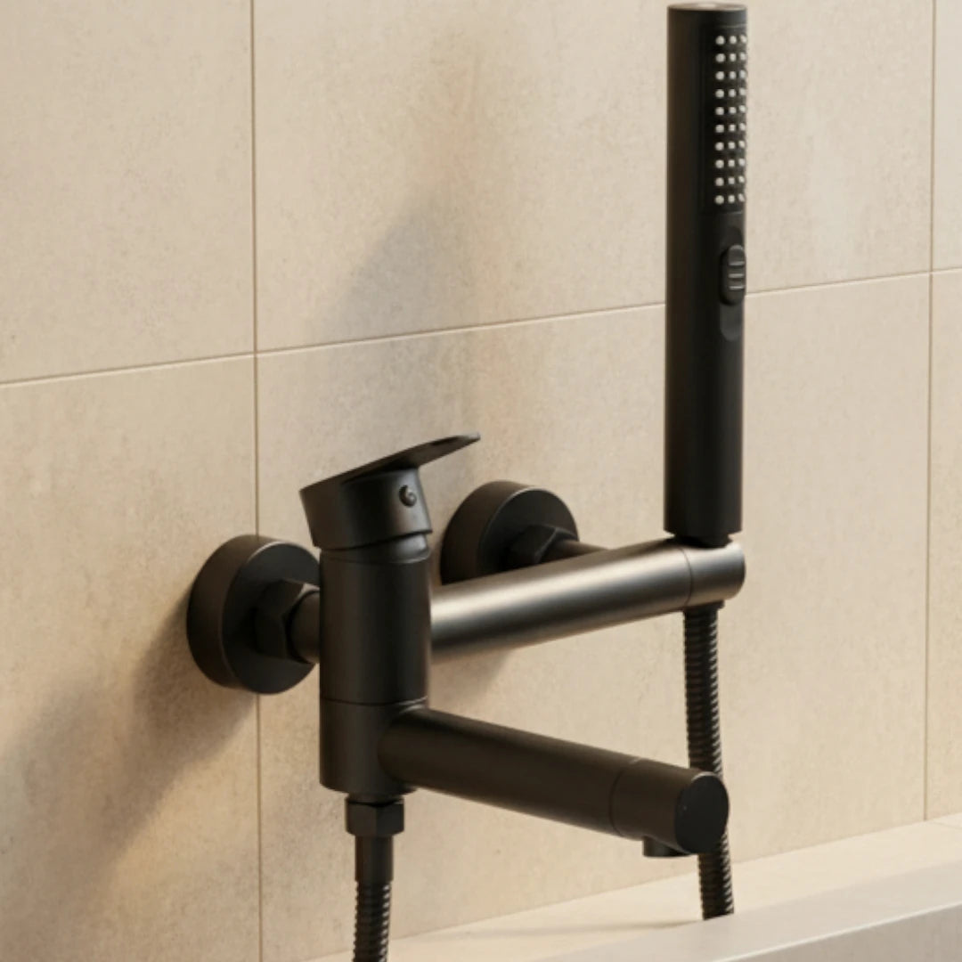 Robinet baignoire salle de bain design moderne douchette - Noir - Laiton