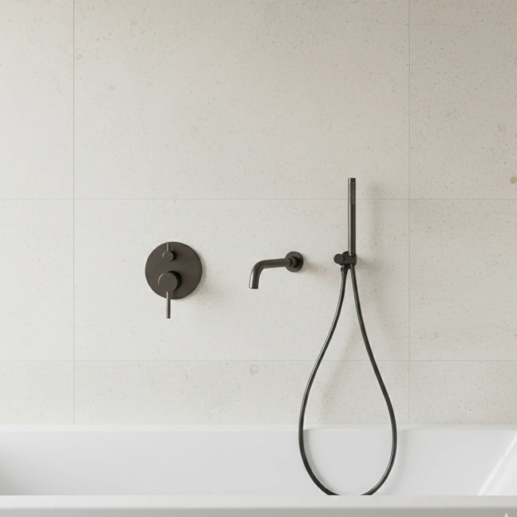 Robinet baignoire salle de bain encastrable mural mitigeur rond douchette - Argenté