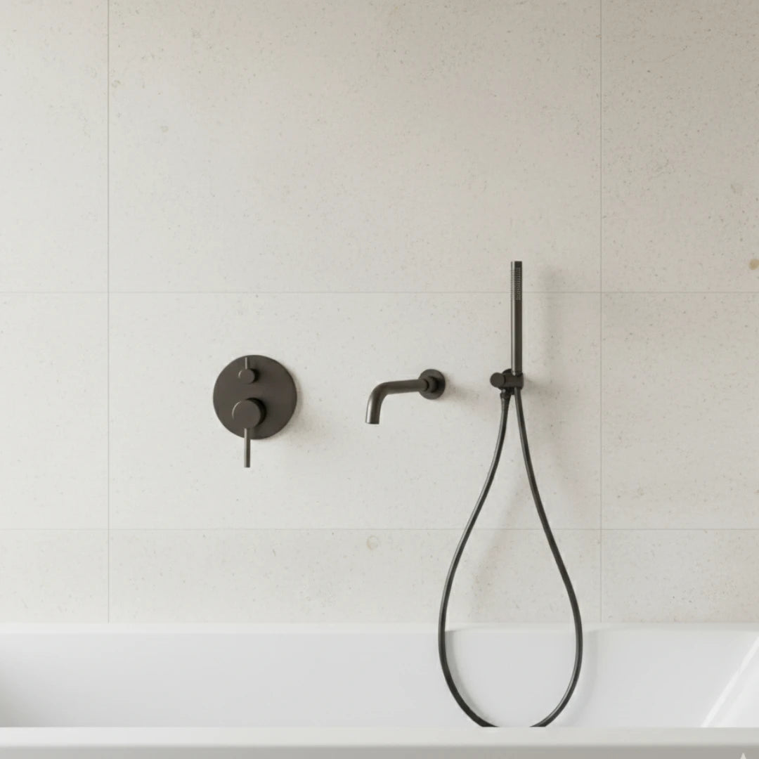 Robinet baignoire salle de bain encastrable mural mitigeur rond douchette - Argenté